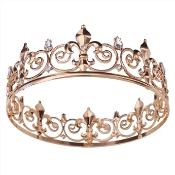 Hágæða Royal King Tiara Og Crown Full Metal Tiara Fyrir Fullorðna Queen Men Prom Party Hats Búningabúnaður